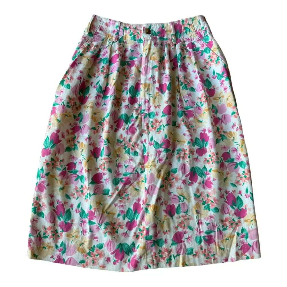 Vintage Hunt Club high waisted pleated floral, pockets, white, pink skirt size 8